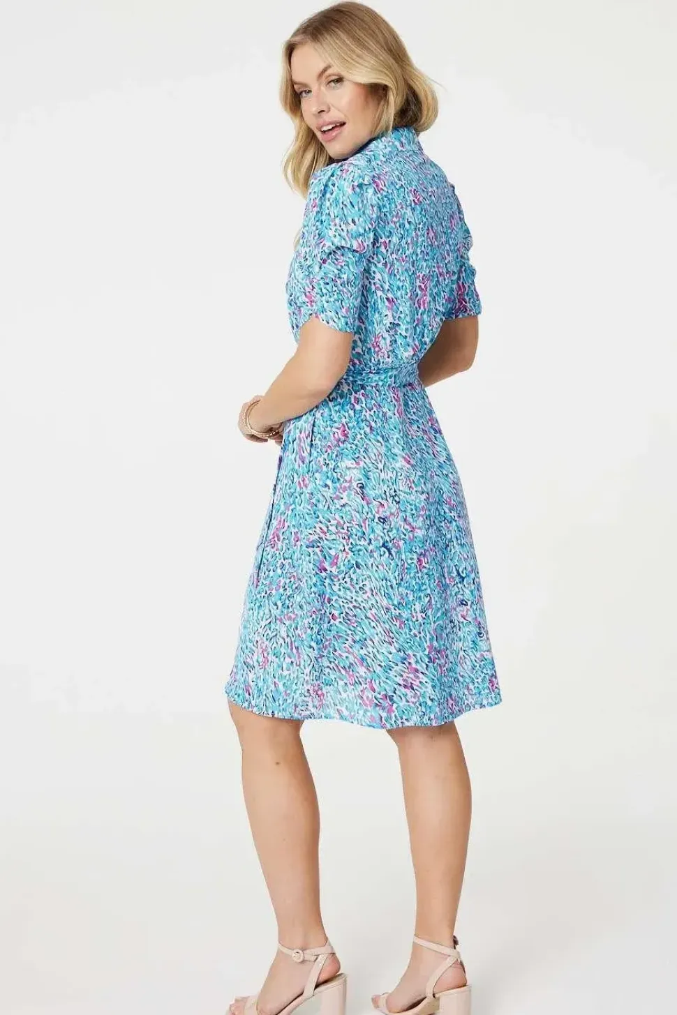 Printed Tie Waist Short Shirt Dress