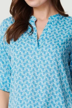 Printed 3/4 Turn-Up Sleeve Blouse