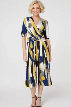 Printed Wrap Front Midi Dress