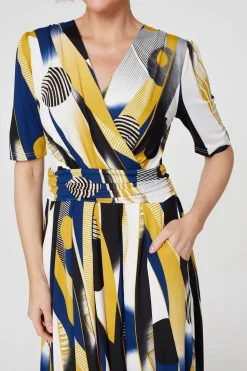 Printed Wrap Front Midi Dress