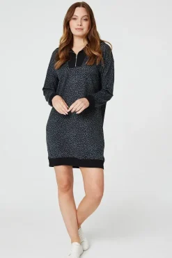 Printed Zip Neck Jumper Dress