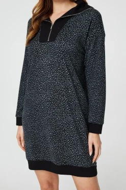 Printed Zip Neck Jumper Dress