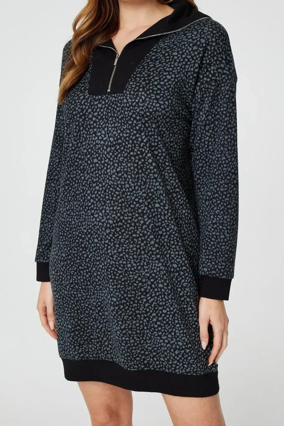 Printed Zip Neck Jumper Dress