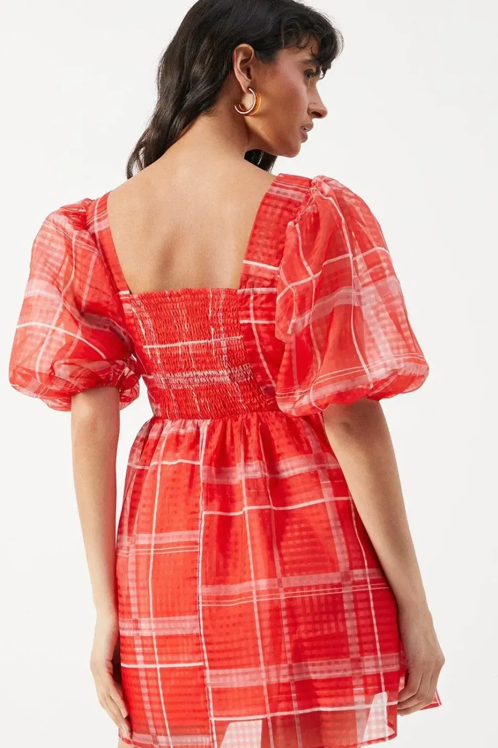 Print Organza Square Neck Mini Smock Dress