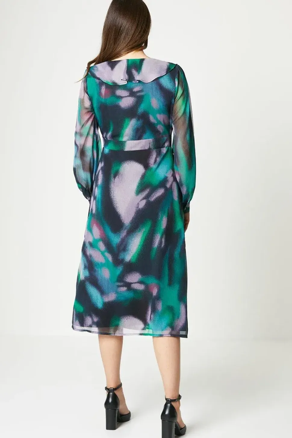 Print Ruffle Front Tie Belt Wrap Dress