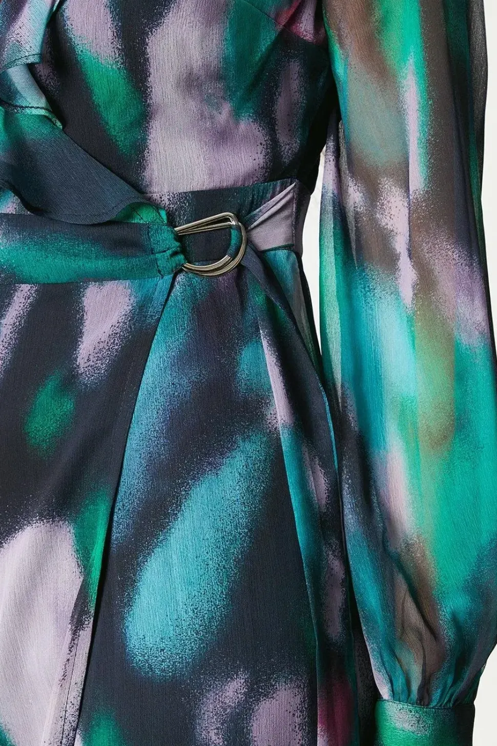 Print Ruffle Front Tie Belt Wrap Dress