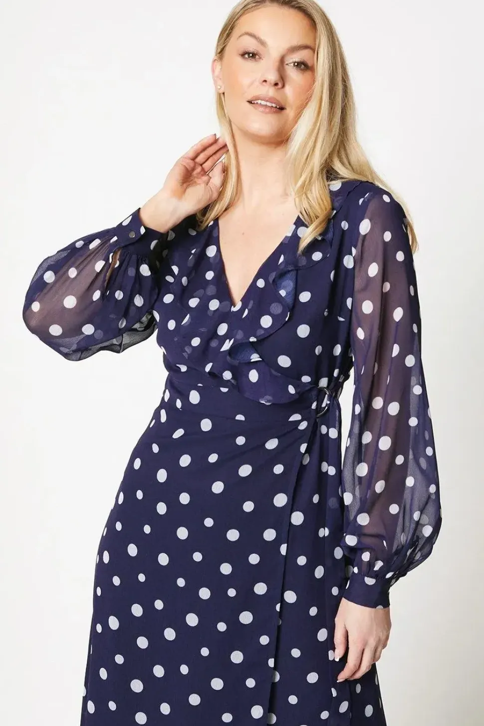 Print Ruffle Front Tie Belt Wrap Dress