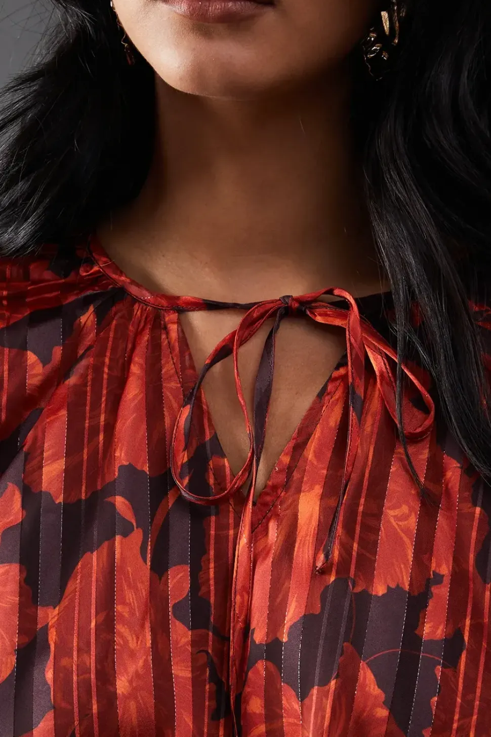 Print Shadow Stripe Volume Sleeve Mini Dress