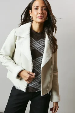Pu Biker Jacket With Faux Fur Collar