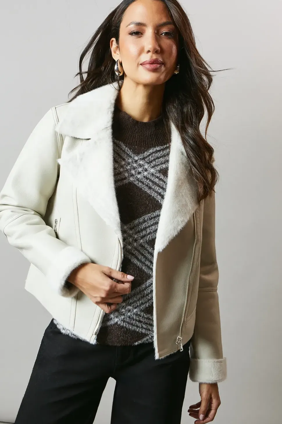 Pu Biker Jacket With Faux Fur Collar