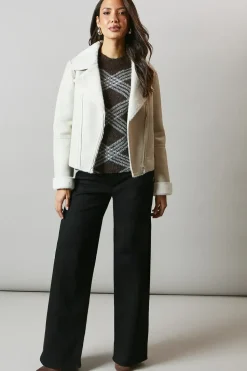 Pu Biker Jacket With Faux Fur Collar