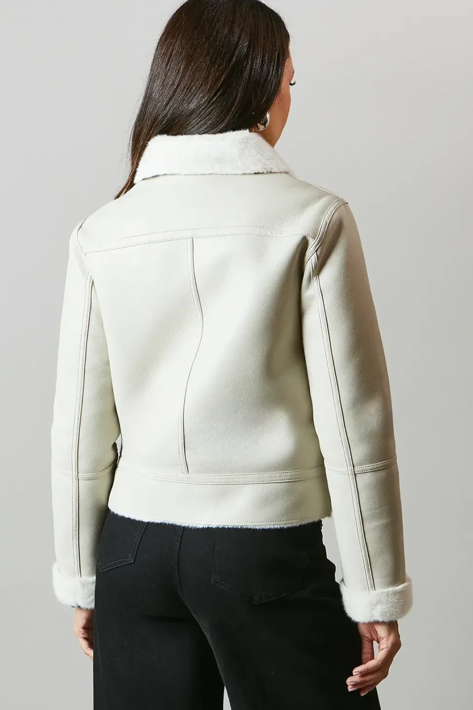 Pu Biker Jacket With Faux Fur Collar