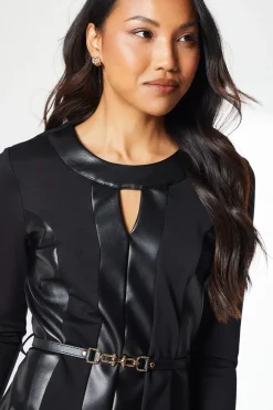 Pu Detail Ponte Shift Dress