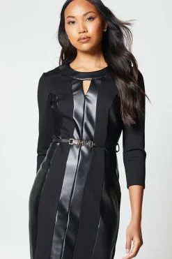 Pu Detail Ponte Shift Dress