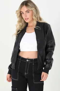 PU Faux Leather Bomber Jacket