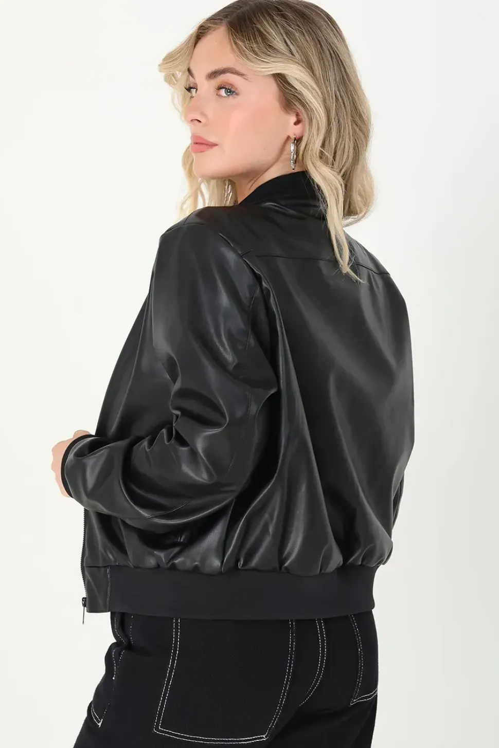 PU Faux Leather Bomber Jacket