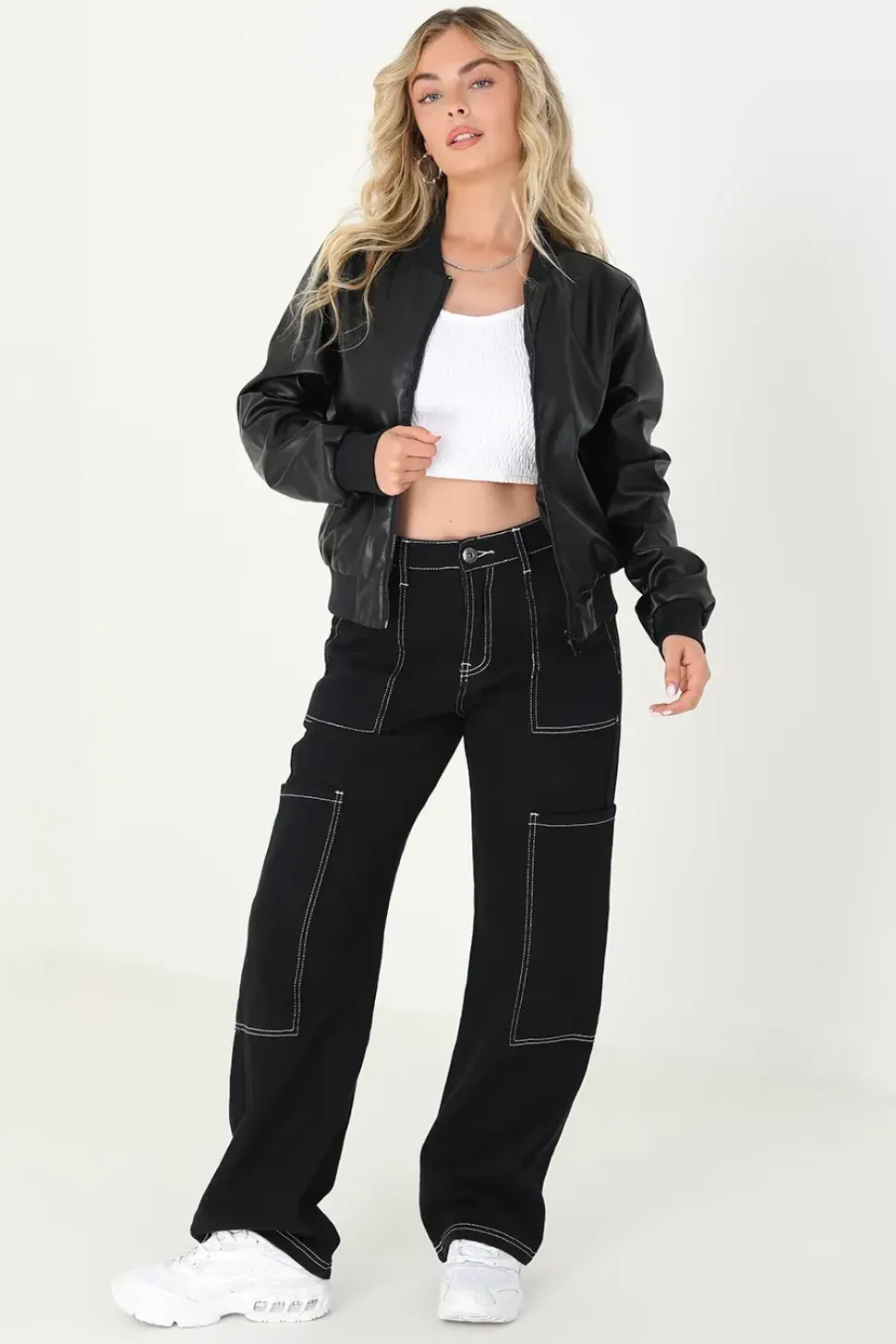 PU Faux Leather Bomber Jacket