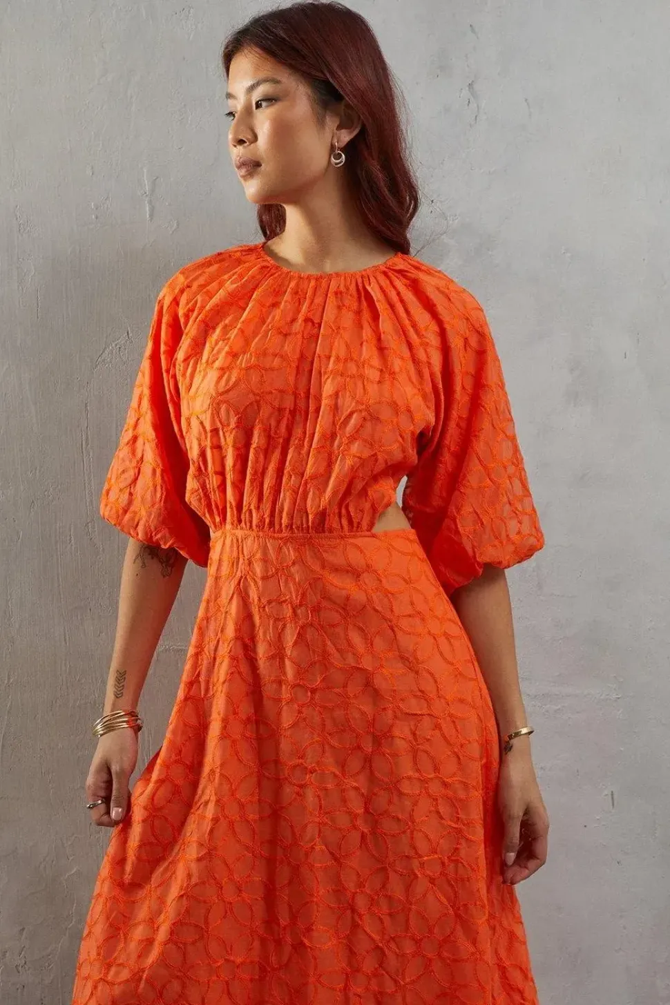 Puff Shoulder Organza Smock Dress
