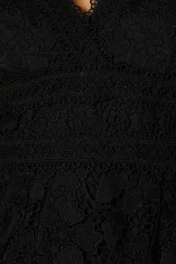 Puff Sleeve Lace Midi Dress With Trims