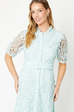 Puff Sleeve Lace Midi Shirt Dress