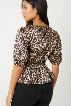 Puff Sleeve Satin Smock Blouse