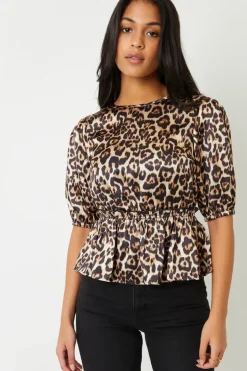 Puff Sleeve Satin Smock Blouse