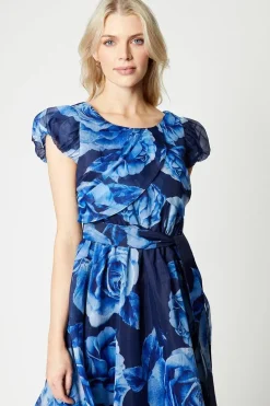 Puff Sleeve Wrap Bodice Organza Midi Dress