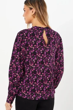 Purple Ditsy Keyhole Blouse