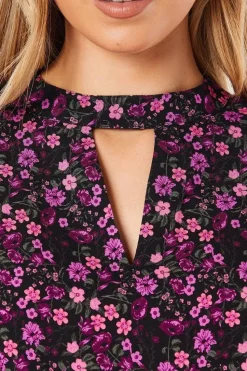 Purple Ditsy Keyhole Blouse