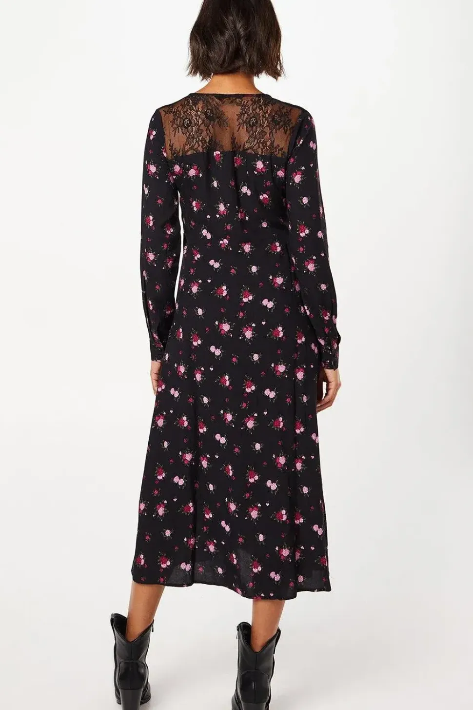 Purple Ditsy Lace Yoke Shirt Dress