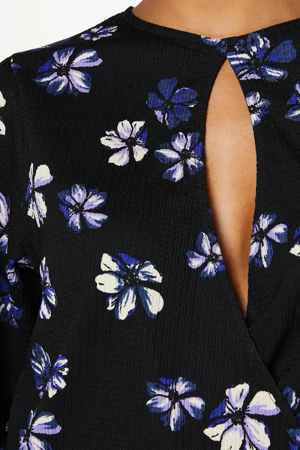 Purple Floral Keyhole Long Sleeve Wrap Top