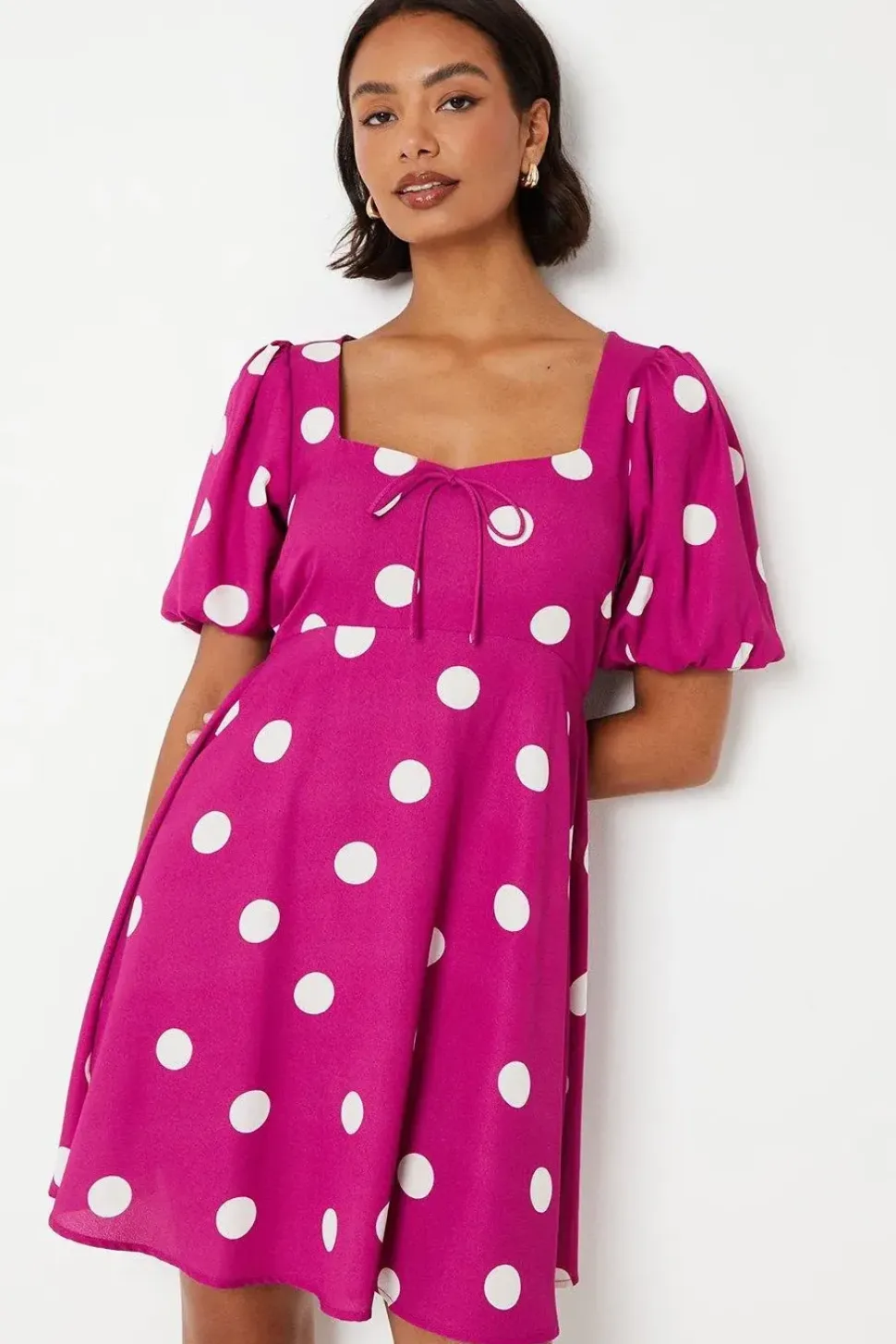 Purple Spot Tie Front Mini Dress