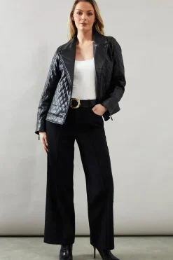 Quilted Detail Zip Through Biker Jacket