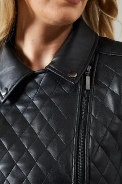 Quilted Detail Zip Through Biker Jacket