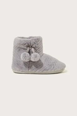 Quilted Pom-Pom Slipper Boots