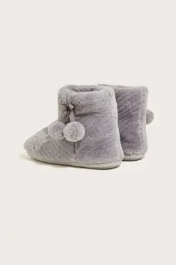 Quilted Pom-Pom Slipper Boots