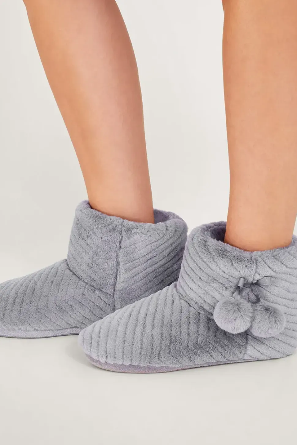 Quilted Pom-Pom Slipper Boots