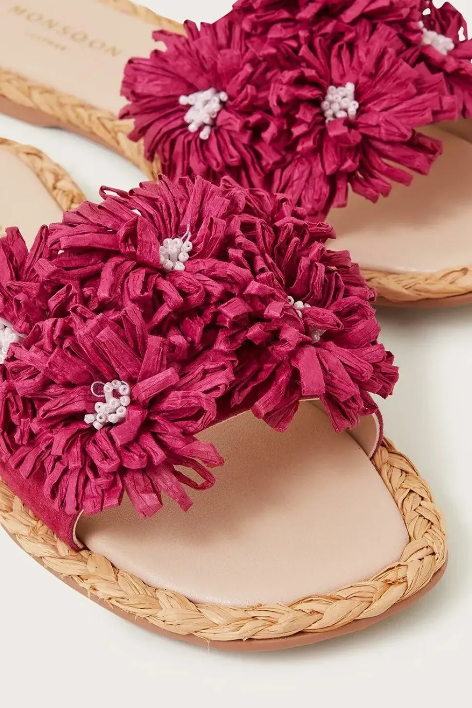 Raffia Floral Suede Sliders