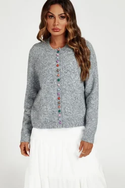 Rainbow Buttons Cardigan In Grey