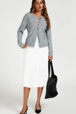 Rainbow Buttons Cardigan In Grey