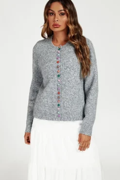 Rainbow Buttons Cardigan In Grey