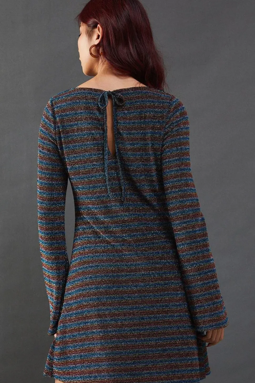 Rainbow Glitter Jersey Flute Sleeve Mini Dress