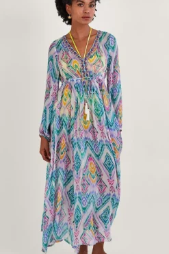 Rainbow Ikat Print Kaftan Dress in LENZING邃