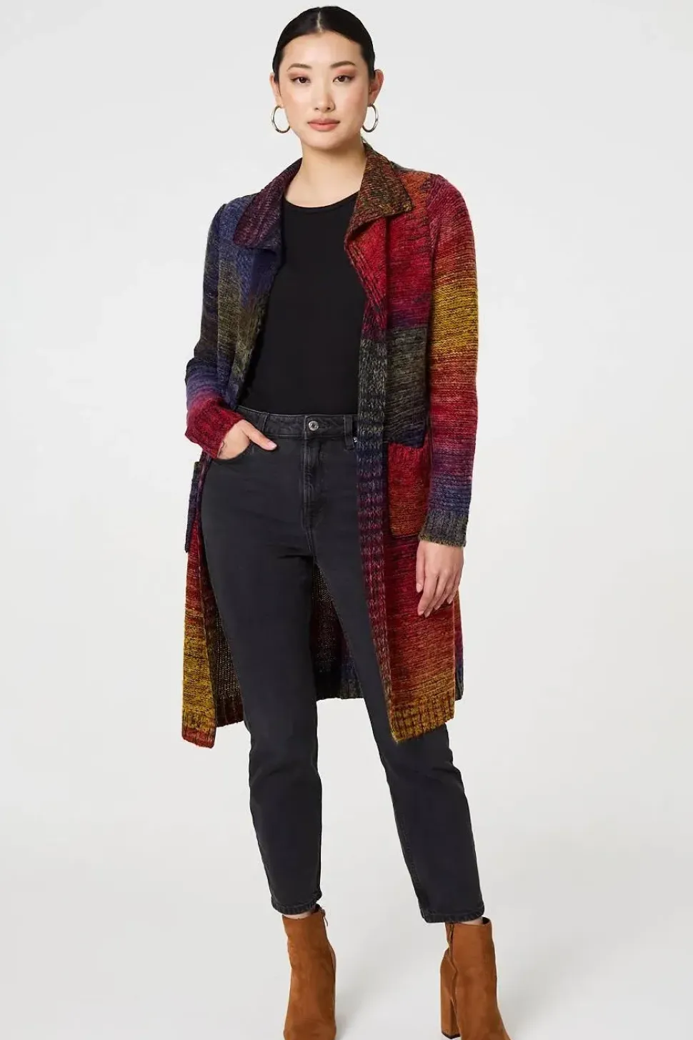 Rainbow Print Longline Knit Cardigan