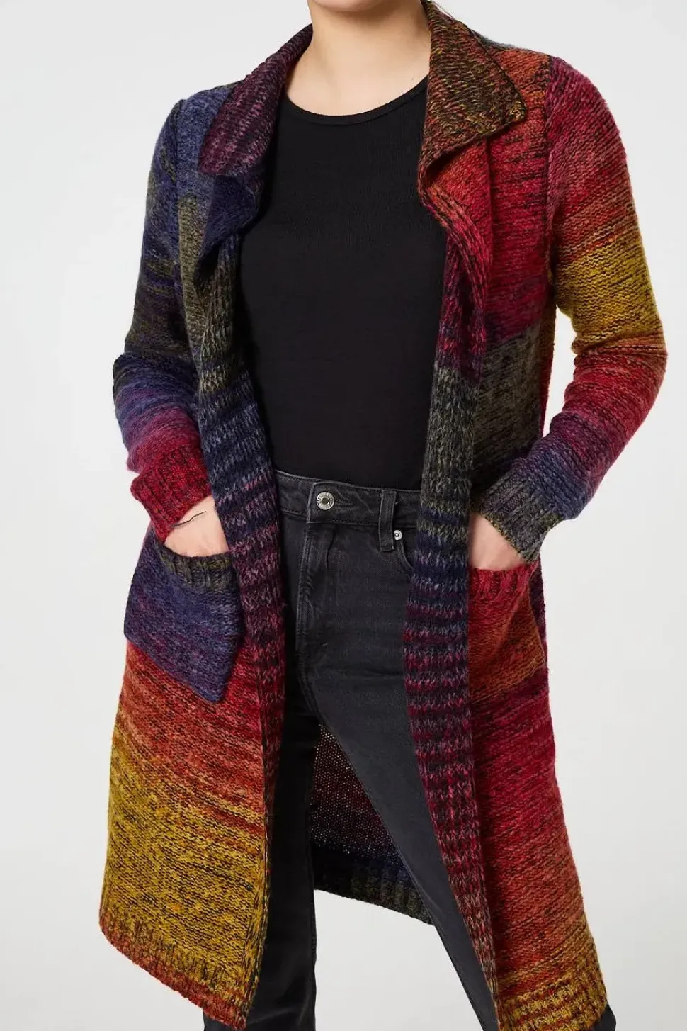 Rainbow Print Longline Knit Cardigan