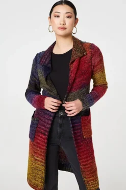 Rainbow Print Longline Knit Cardigan