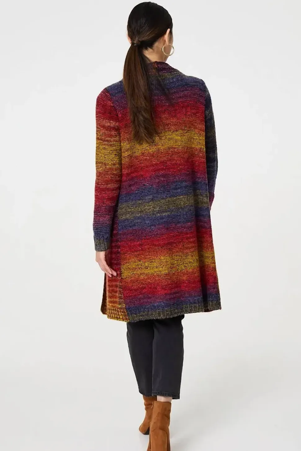 Rainbow Print Longline Knit Cardigan