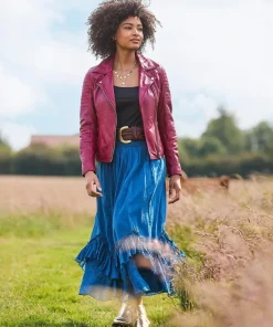 Raspberry Leather Biker Jacket