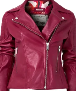 Raspberry Leather Biker Jacket