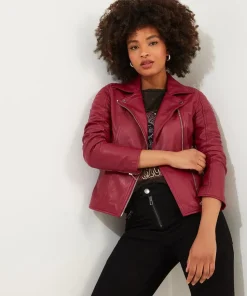 Raspberry Leather Biker Jacket